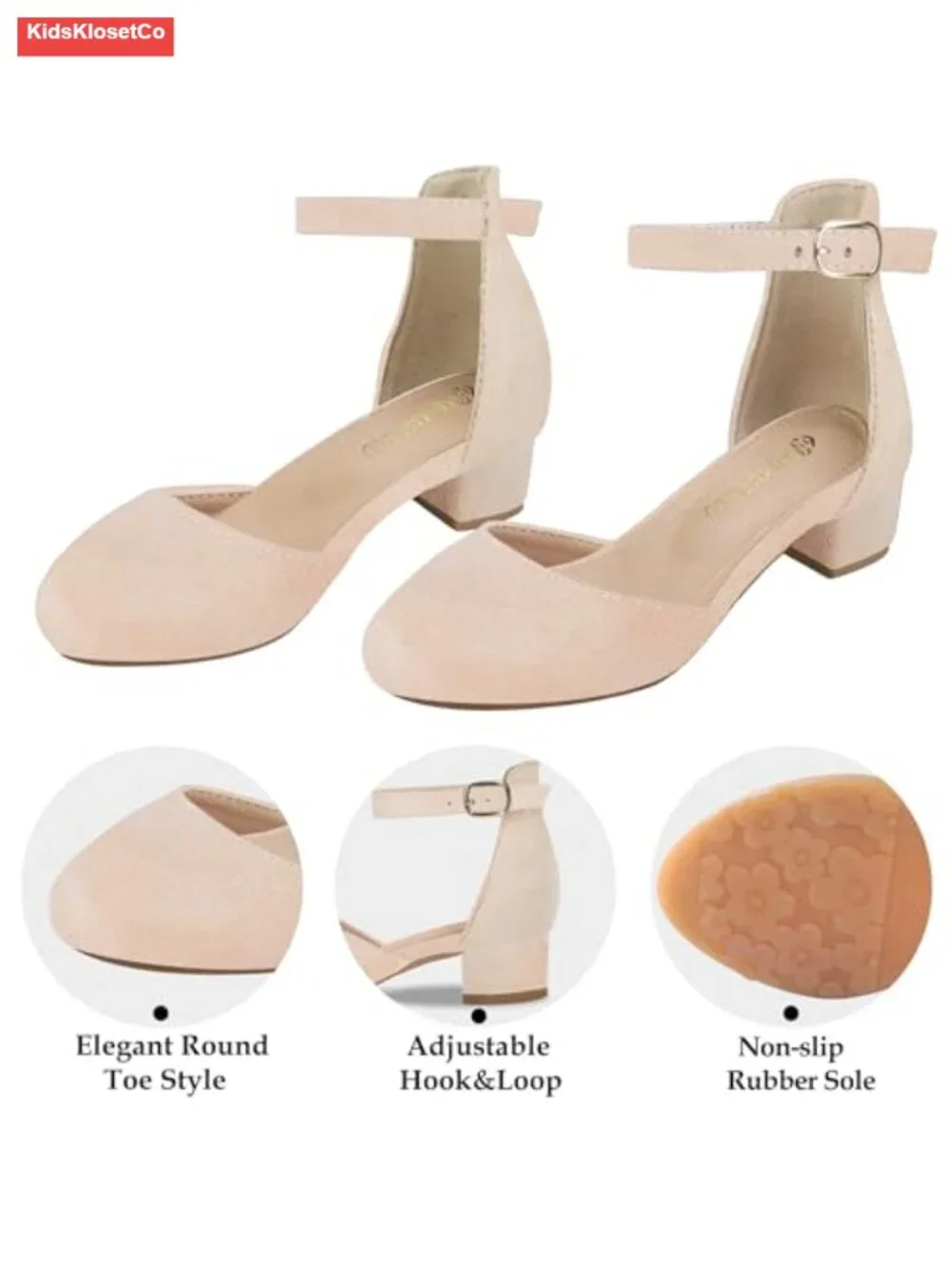 Girls Glitter Mary Jane Flats with Elastic Strap, Low Heel Dress Shoes